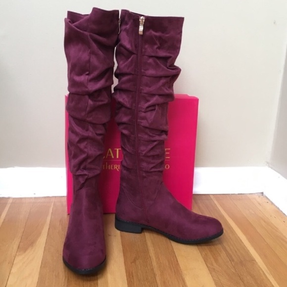 CATHERINE Catherine Malandrino Toni Deep Red Faux Suede Slouched Knee High Boot - Picture 3 of 8